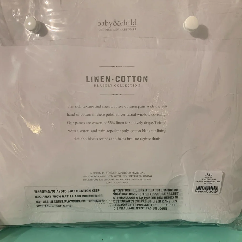 NIP Restoration Hardware Baby & Child Gray Linen Cotton 50 x 84 Curtain